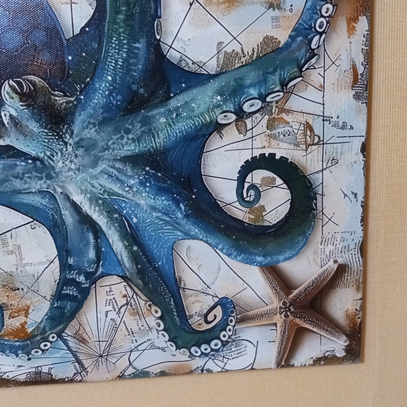 NAUTICAL Canvas unframed in royal  Blue and Gray of Octopus - Picture 4 of 5